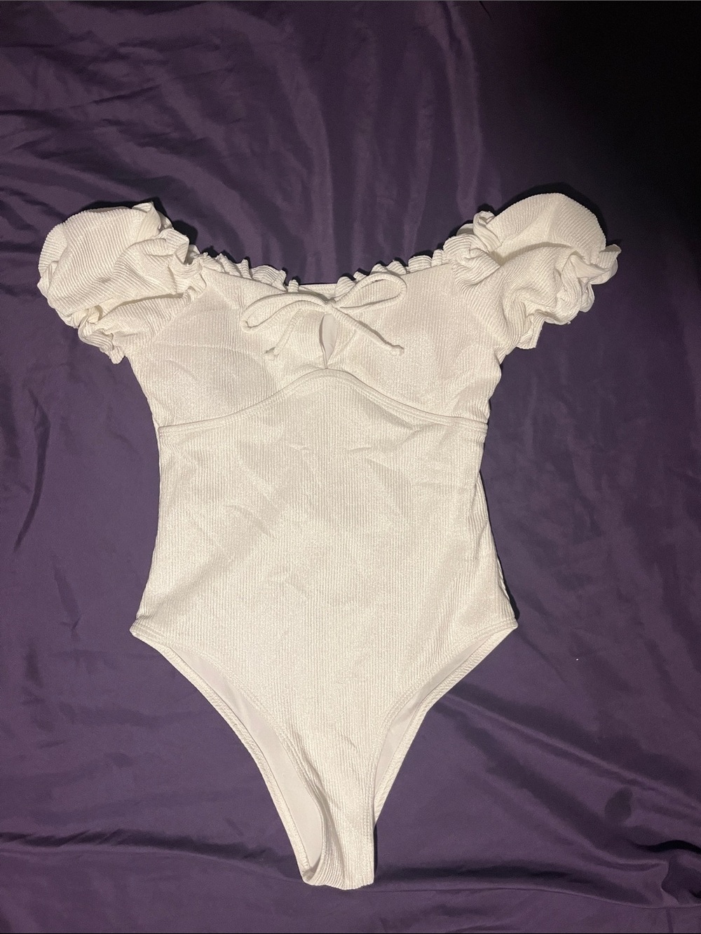 White Ruffled Off-Shoulder One-Piece Swimsuit